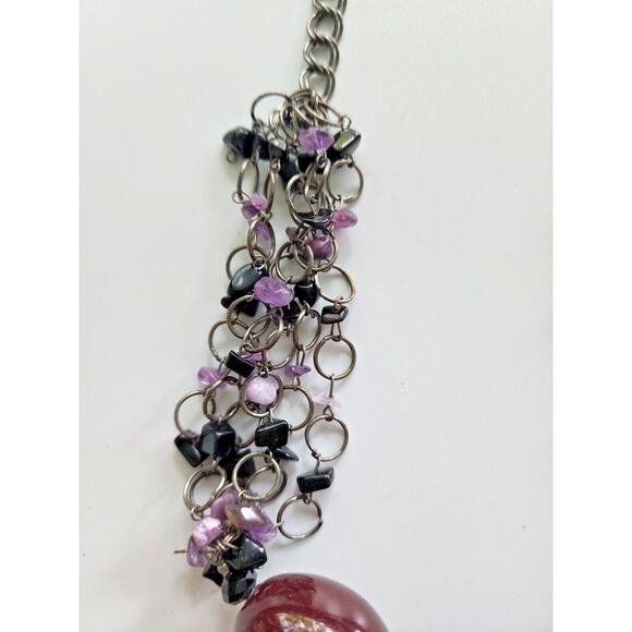 You & I Chunky Purple Ceramic Beads & Amethyst Onyx Chip 18" Necklace Sku37 - Picture 3 of 6